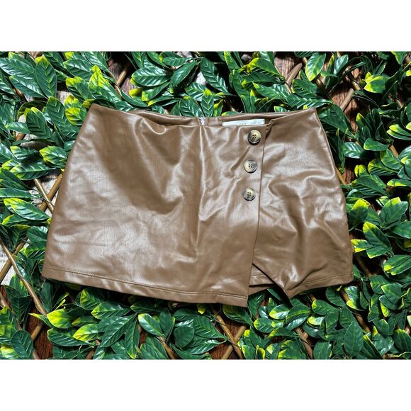 Altar'd State Brown Faux Leather Mini Skort Size Large - Picture 1 of 7